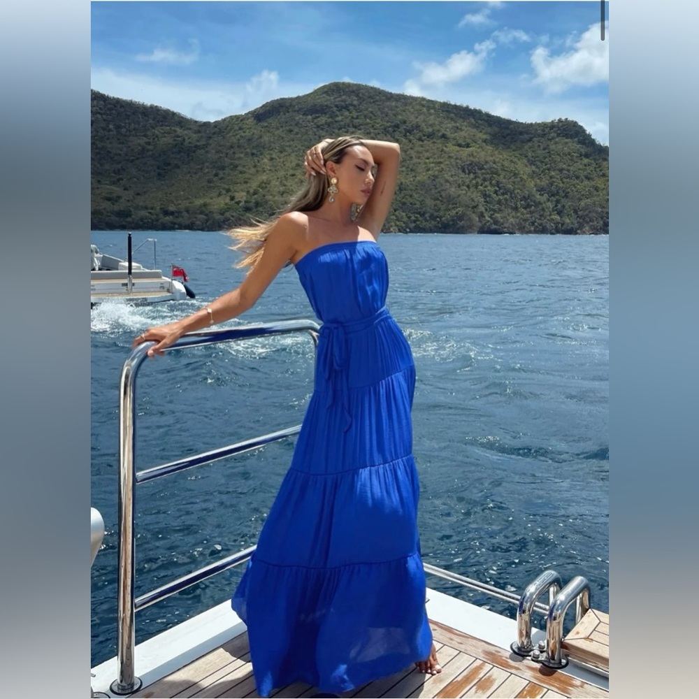 12th Tribe Luna Capri Blue Strapless Maxi Dresss